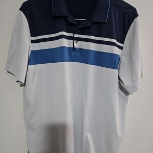UNTUCKit Men's Polo in White with Navy & Blue Stripes XLG